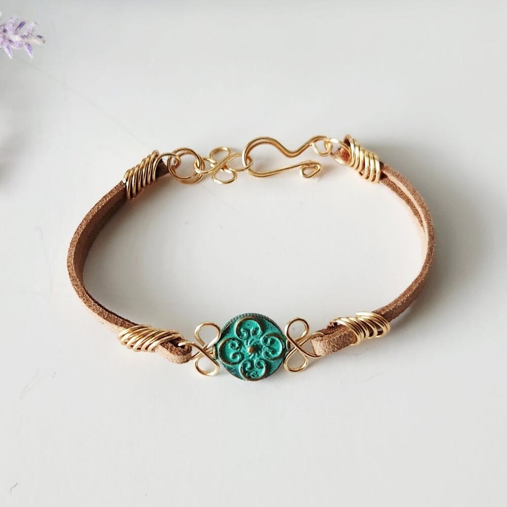 Floral Metal Bead Bracelet on Vegan Suede Cord